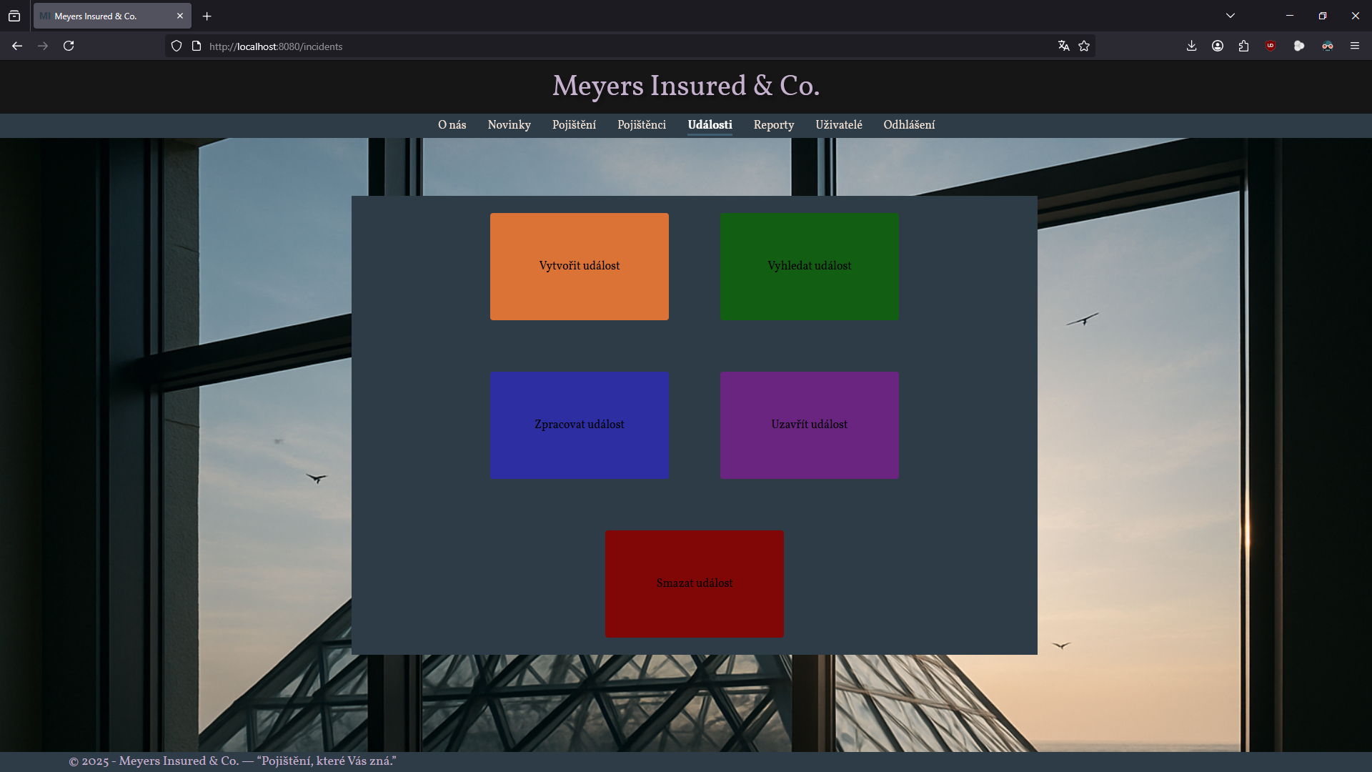 Backend projekt - menu pojistných událostí