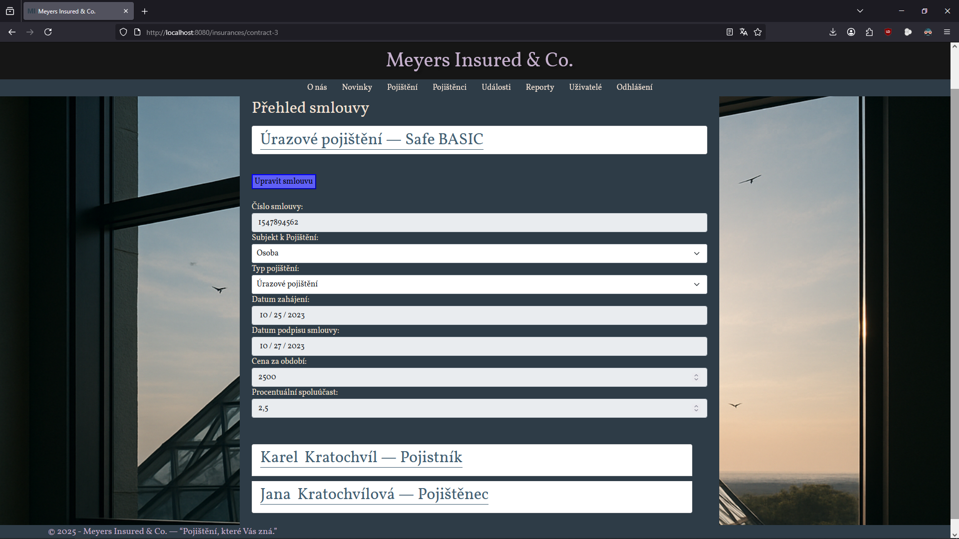 Backend projekt - detail smlouvy
