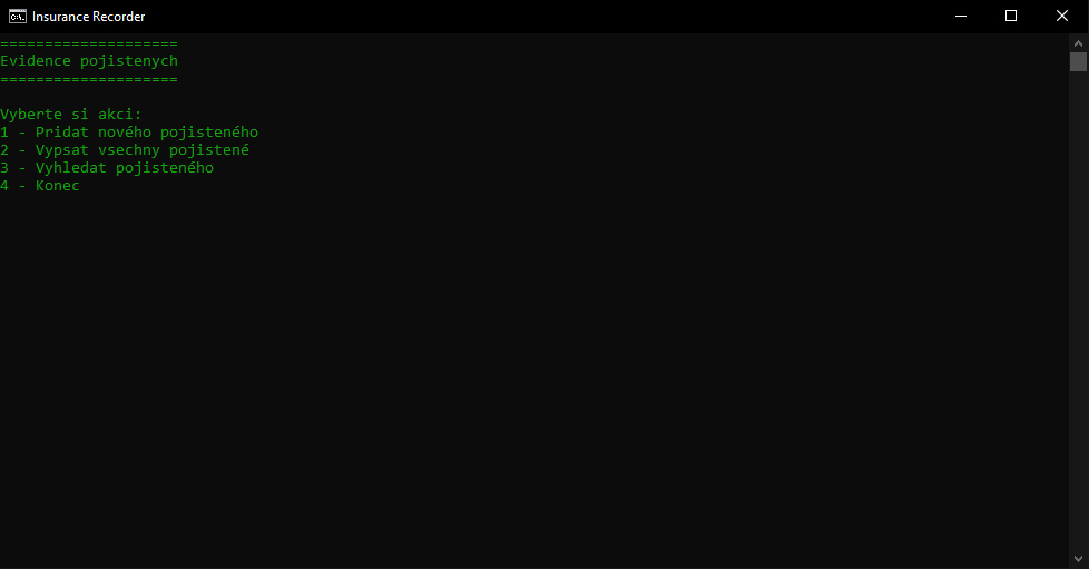 Konzolová správa evidence pojištěných
