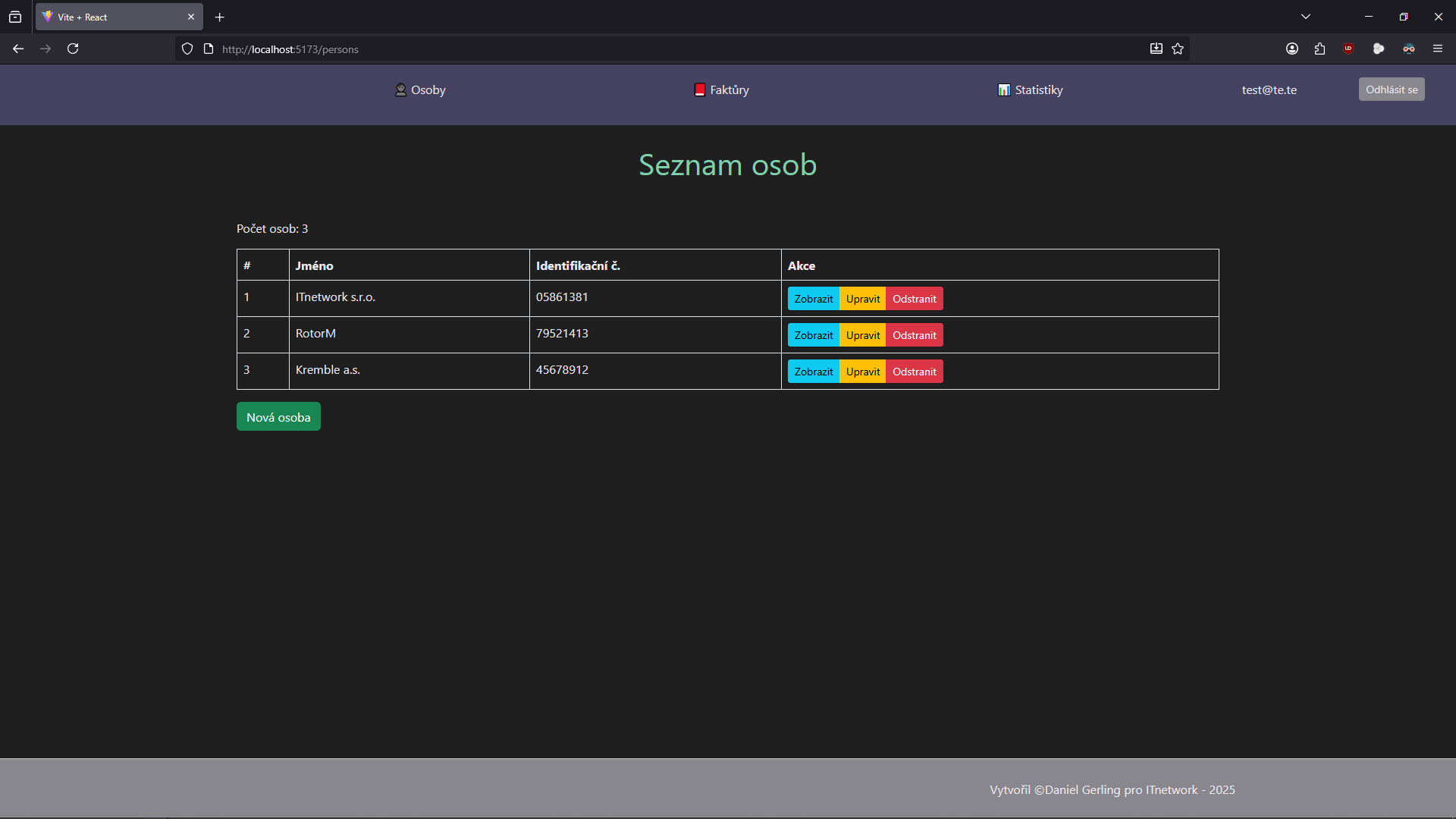 Fullstack projekt - seznam osob